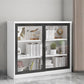 14.9" Wide Whit Bookcase Modern Stainless Steel and Glass Book Shelf With Doors