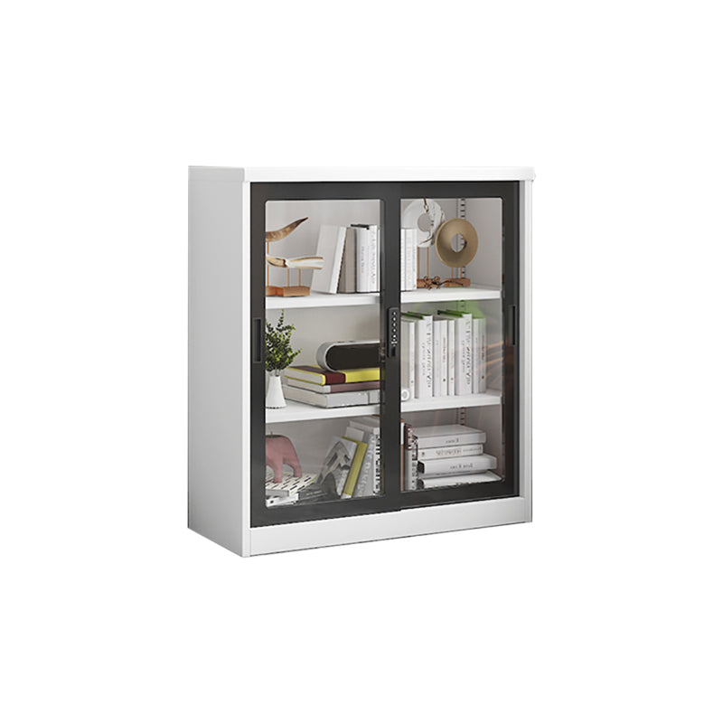 14.9" Wide Whit Bookcase Modern Stainless Steel and Glass Book Shelf With Doors