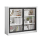 14.9" Wide Whit Bookcase Modern Stainless Steel and Glass Book Shelf With Doors