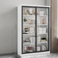 14.9" Wide Whit Bookcase Modern Stainless Steel and Glass Book Shelf With Doors