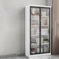 14.9" Wide Whit Bookcase Modern Stainless Steel and Glass Book Shelf With Doors