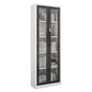 14.9" Wide Whit Bookcase Modern Stainless Steel and Glass Book Shelf With Doors