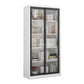 14.9" Wide Whit Bookcase Modern Stainless Steel and Glass Book Shelf With Doors