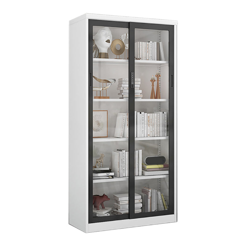 14.9" Wide Whit Bookcase Modern Stainless Steel and Glass Book Shelf With Doors