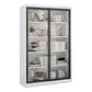 14.9" Wide Whit Bookcase Modern Stainless Steel and Glass Book Shelf With Doors