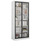 14.9" Wide Whit Bookcase Modern Stainless Steel and Glass Book Shelf With Doors
