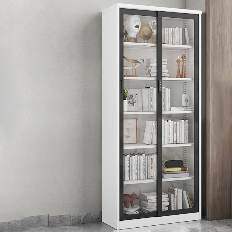 14.9" Wide Whit Bookcase Modern Stainless Steel and Glass Book Shelf With Doors