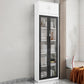 14.9" Wide Whit Bookcase Modern Stainless Steel and Glass Book Shelf With Doors