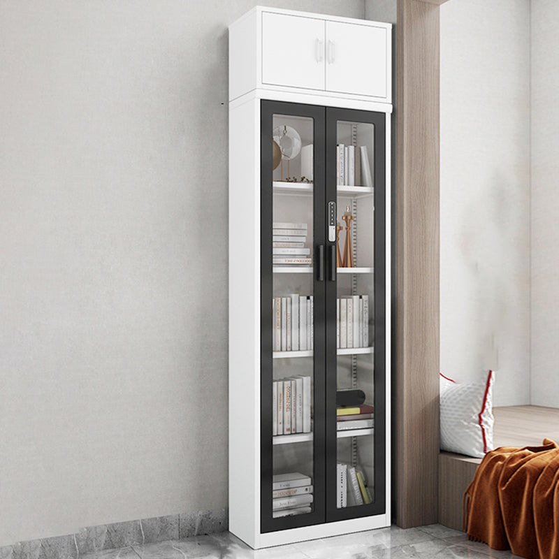14.9" Wide Whit Bookcase Modern Stainless Steel and Glass Book Shelf With Doors