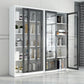 14.9" Wide Whit Bookcase Modern Stainless Steel and Glass Book Shelf With Doors
