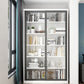 14.9" Wide Whit Bookcase Modern Stainless Steel and Glass Book Shelf With Doors