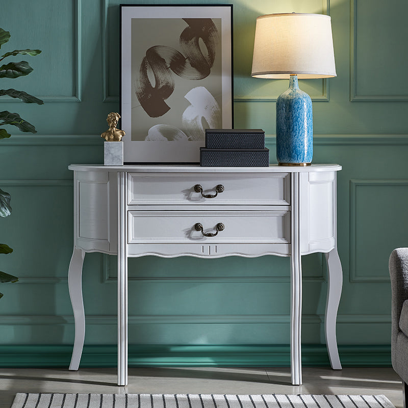 Mid-Century Modern 2-Drawer 4 Legs Rubbered Wood Half Moon Console 39"L x 14"W x 35"H White Clearhalo 'Console Tables' 'console_tables' 'Entry & Mudroom Furniture' 'furn' 'furn_console_tables' 'Furniture' 5554752