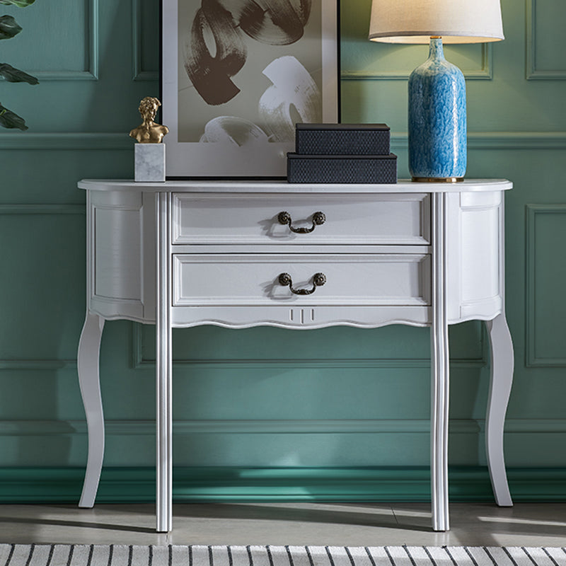 Mid-Century Modern 2-Drawer 4 Legs Rubbered Wood Half Moon Console 47"L x 14"W x 35"H White Clearhalo 'Console Tables' 'console_tables' 'Entry & Mudroom Furniture' 'furn' 'furn_console_tables' 'Furniture' 5554754