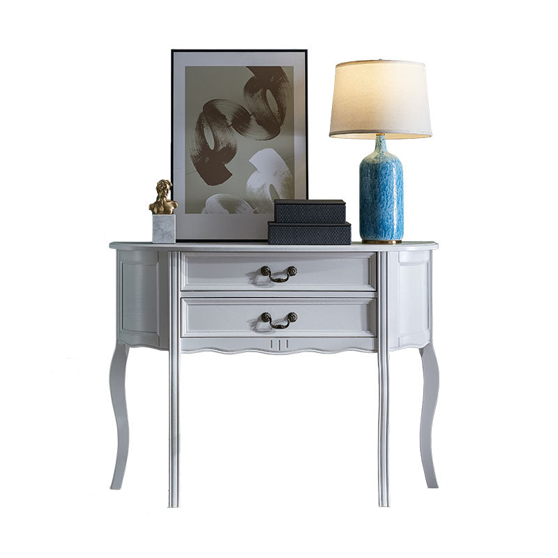 Mid-Century Modern 2-Drawer 4 Legs Rubbered Wood Half Moon Console 31.5"L x 13.8"W x 34.6"H White Clearhalo 'Console Tables' 'console_tables' 'Entry & Mudroom Furniture' 'furn' 'furn_console_tables' 'Furniture' 5554761
