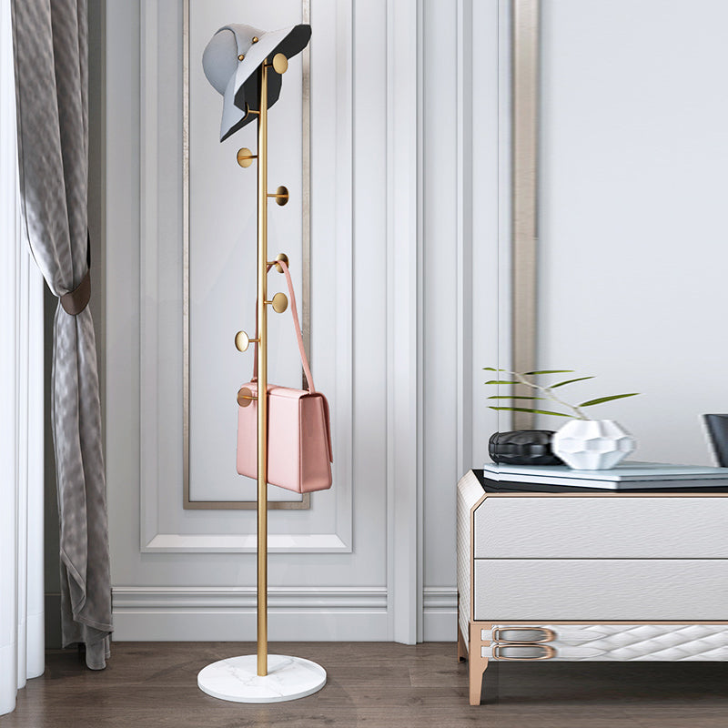 Modern Entryway Metal Free Standing No Distressed 8 Hooks Coat Rack Gold-White Round Clearhalo 'Entry & Mudroom Furniture' 'furn' 'furn_hall_tree_coat_racks' 'Furniture' 'Hall Trees & Coat Racks' 'hall_tree_coat_racks' 5555296