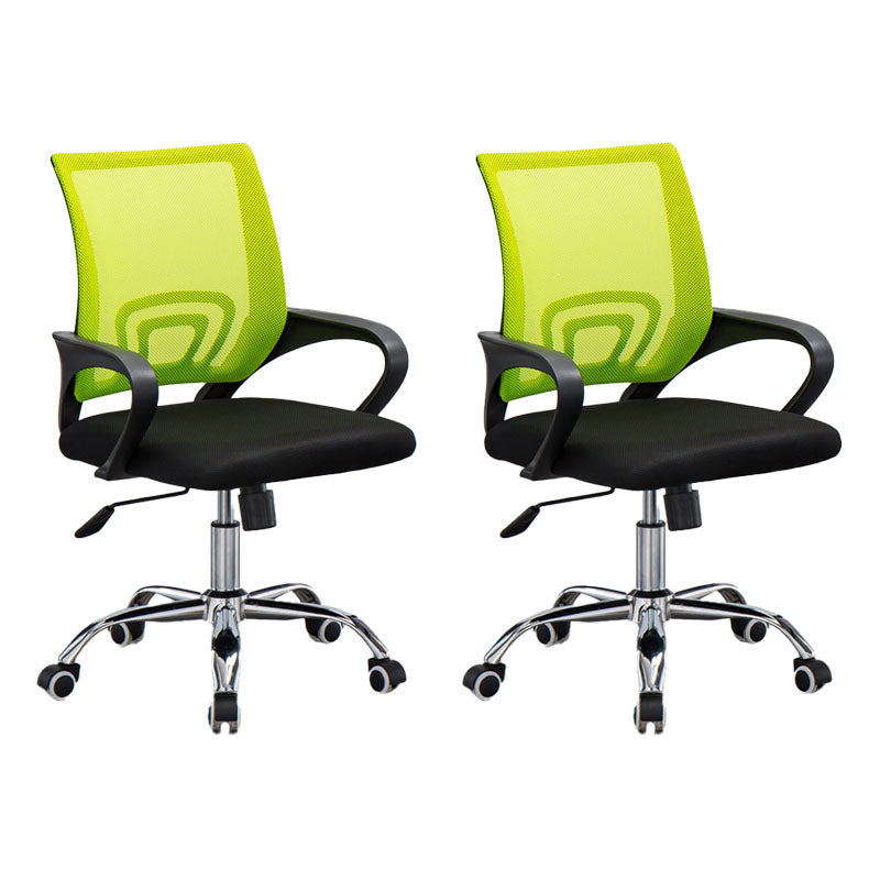 Mesh Desk Chair with Fixed Arms Contemporary Ergonomic Office Chair Lemon Green 2 Piece Set Clearhalo 'furn' 'furn_office_chair' 'Furniture' 'Office Chairs' 'Office Furniture' 'office_chair' 5561408