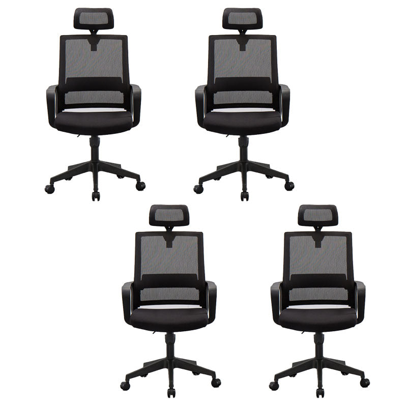 Mesh Desk Chair with Fixed Arms Contemporary Ergonomic Office Chair Matte Black 4 Piece Set Clearhalo 'furn' 'furn_office_chair' 'Furniture' 'Office Chairs' 'Office Furniture' 'office_chair' 5561415