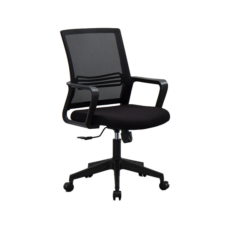 Mesh Desk Chair with Fixed Arms Contemporary Ergonomic Office Chair Textured Black 1 Piece Clearhalo 'furn' 'furn_office_chair' 'Furniture' 'Office Chairs' 'Office Furniture' 'office_chair' 5561431