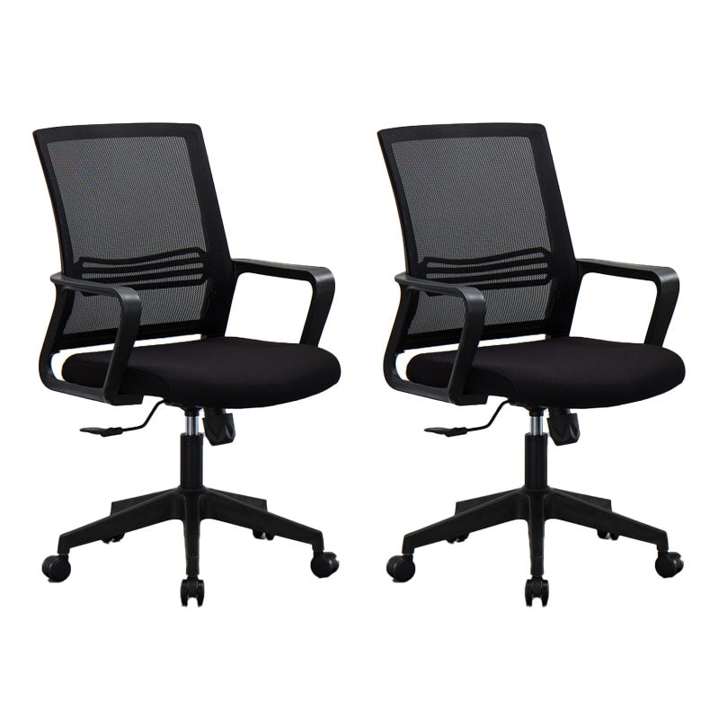 Mesh Desk Chair with Fixed Arms Contemporary Ergonomic Office Chair Textured Black 2 Piece Set Clearhalo 'furn' 'furn_office_chair' 'Furniture' 'Office Chairs' 'Office Furniture' 'office_chair' 5561432
