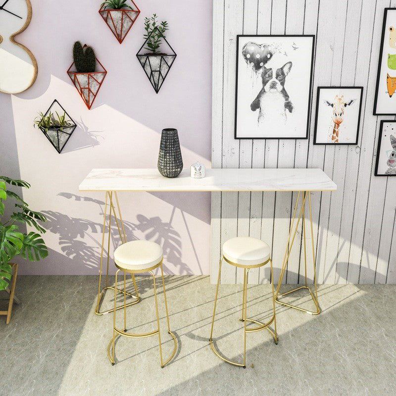 Double Pedestal Counter Set 1/2/3 Pieces Glam Rectangle Bar Pub Table Set 3 Pieces: Table, 2 Stools Clearhalo 'Bar Furniture' 'furn' 'furn_home_bar_bar_sets' 'Furniture' 'Home Bars & Bar Sets' 'home_bar_bar_sets' 'Kitchen & Dining Furniture' 5562402