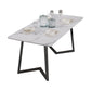 Designer 1/4/5/7 Pieces Dining Set Rectangular Double Pedestal Dinette Set with Stone Top White 79"L x 31"W Clearhalo 'Dining Room Sets' 'Dining Tables & Seating' 'dining_room_set' 'furn' 'furn_dining_room_set' 'Furniture' 'Kitchen & Dining Furniture' 5562750
