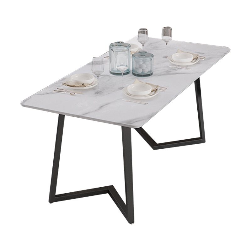Designer 1/4/5/7 Pieces Dining Set Rectangular Double Pedestal Dinette Set with Stone Top White 79"L x 31"W Clearhalo 'Dining Room Sets' 'Dining Tables & Seating' 'dining_room_set' 'furn' 'furn_dining_room_set' 'Furniture' 'Kitchen & Dining Furniture' 5562750