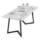Designer 1/4/5/7 Pieces Dining Set Rectangular Double Pedestal Dinette Set with Stone Top White-Gold 79"L x 31"W Clearhalo 'Dining Room Sets' 'Dining Tables & Seating' 'dining_room_set' 'furn' 'furn_dining_room_set' 'Furniture' 'Kitchen & Dining Furniture' 5562752