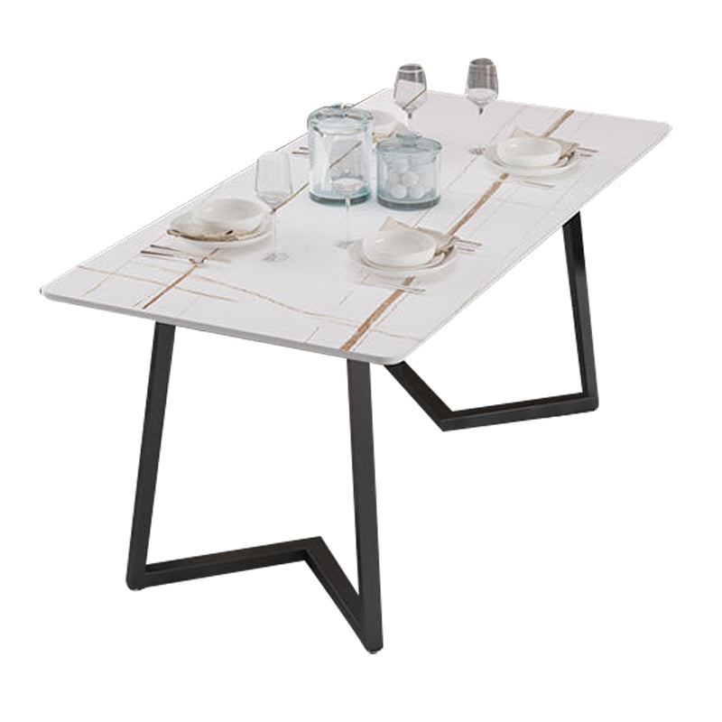 Designer 1/4/5/7 Pieces Dining Set Rectangular Double Pedestal Dinette Set with Stone Top White-Gold 79"L x 31"W Clearhalo 'Dining Room Sets' 'Dining Tables & Seating' 'dining_room_set' 'furn' 'furn_dining_room_set' 'Furniture' 'Kitchen & Dining Furniture' 5562752