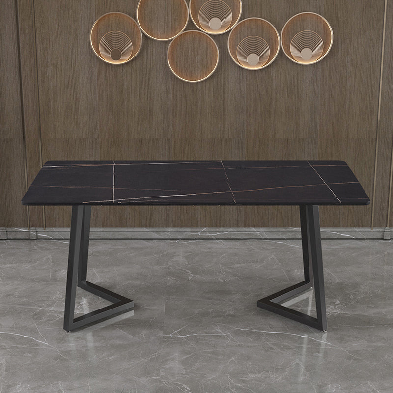Designer 1/4/5/7 Pieces Dining Set Rectangular Double Pedestal Dinette Set with Stone Top Clearhalo 'Dining Room Sets' 'Dining Tables & Seating' 'dining_room_set' 'furn' 'furn_dining_room_set' 'Furniture' 'Kitchen & Dining Furniture' 5562753