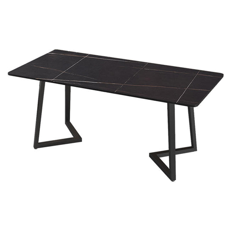 Designer 1/4/5/7 Pieces Dining Set Rectangular Double Pedestal Dinette Set with Stone Top Black 79"L x 31"W Clearhalo 'Dining Room Sets' 'Dining Tables & Seating' 'dining_room_set' 'furn' 'furn_dining_room_set' 'Furniture' 'Kitchen & Dining Furniture' 5562755