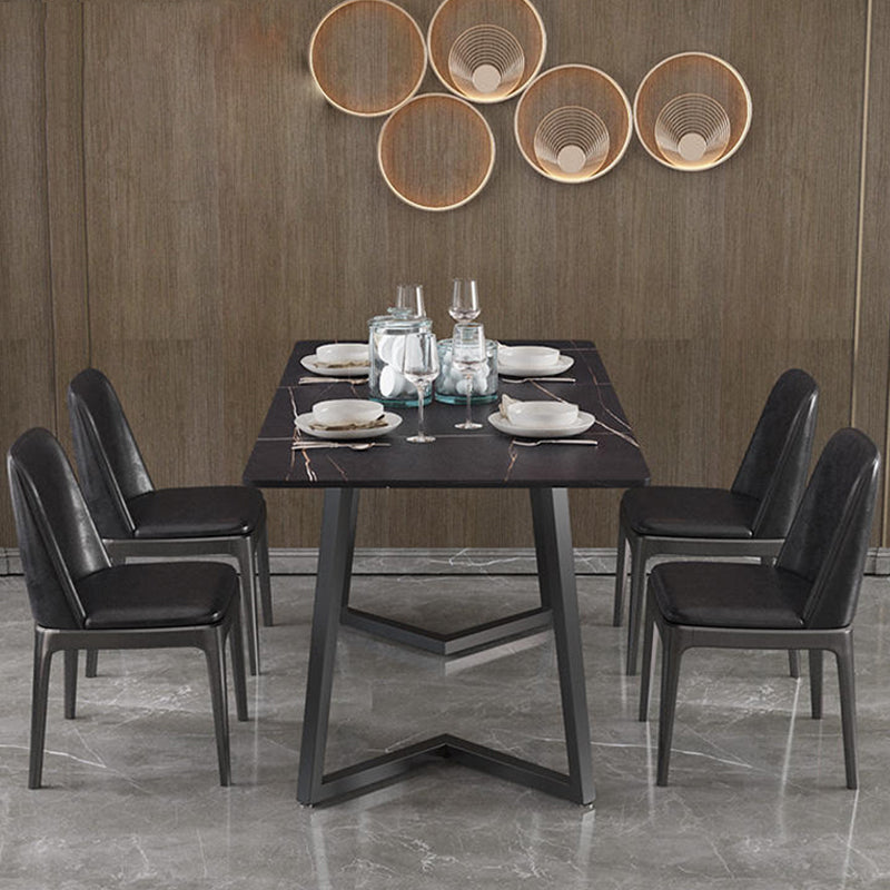 Designer 1/4/5/7 Pieces Dining Set Rectangular Double Pedestal Dinette Set with Stone Top Clearhalo 'Dining Room Sets' 'Dining Tables & Seating' 'dining_room_set' 'furn' 'furn_dining_room_set' 'Furniture' 'Kitchen & Dining Furniture' 5562762