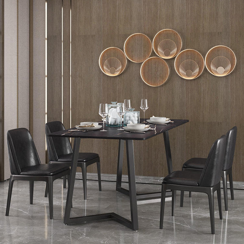 Designer 1/4/5/7 Pieces Dining Set Rectangular Double Pedestal Dinette Set with Stone Top Clearhalo 'Dining Room Sets' 'Dining Tables & Seating' 'dining_room_set' 'furn' 'furn_dining_room_set' 'Furniture' 'Kitchen & Dining Furniture' 5562763
