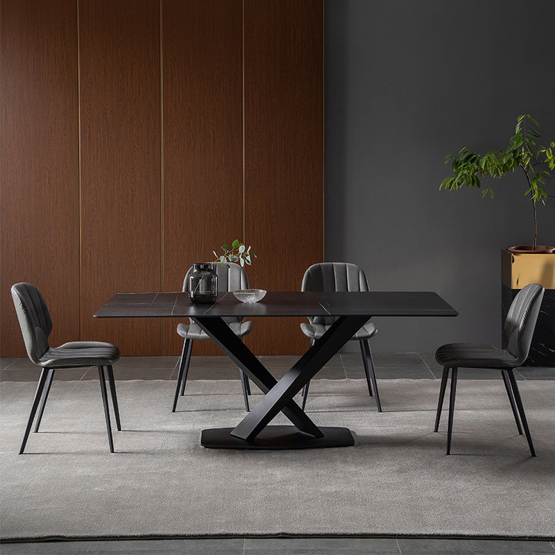 Modern Style Black Sintered Stone Dining Table Set Rectangle 1/4/5 Pieces Dining Set Clearhalo 'Dining Room Sets' 'Dining Tables & Seating' 'dining_room_set' 'furn' 'furn_dining_room_set' 'Furniture' 'Kitchen & Dining Furniture' 5562806
