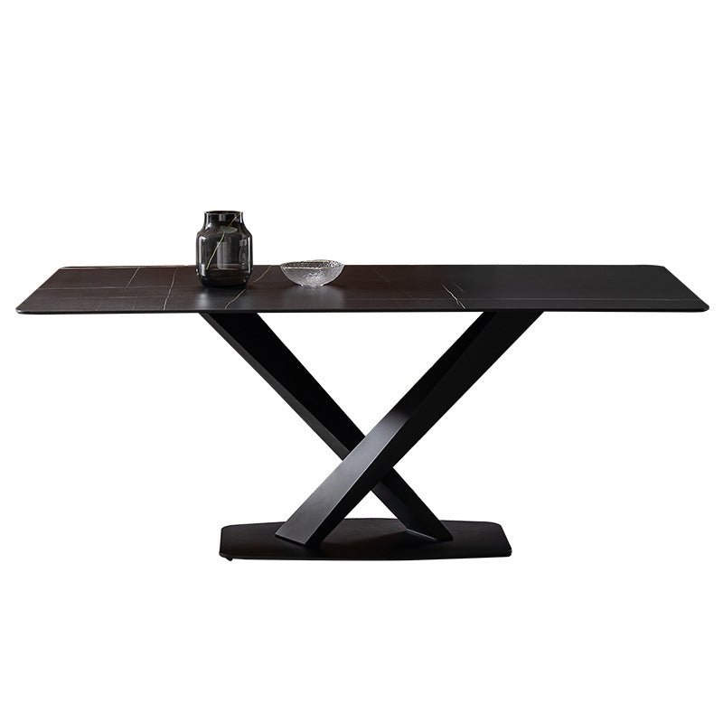 Modern Style Black Sintered Stone Dining Table Set Rectangle 1/4/5 Pieces Dining Set Clearhalo 'Dining Room Sets' 'Dining Tables & Seating' 'dining_room_set' 'furn' 'furn_dining_room_set' 'Furniture' 'Kitchen & Dining Furniture' 5562809