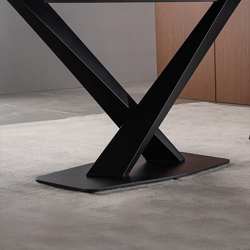 Modern Style Black Sintered Stone Dining Table Set Rectangle 1/4/5 Pieces Dining Set Clearhalo 'Dining Room Sets' 'Dining Tables & Seating' 'dining_room_set' 'furn' 'furn_dining_room_set' 'Furniture' 'Kitchen & Dining Furniture' 5562811