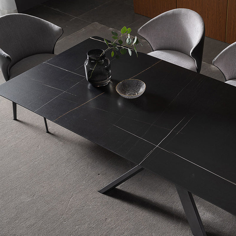 Modern Style Black Sintered Stone Dining Table Set Rectangle 1/4/5 Pieces Dining Set Clearhalo 'Dining Room Sets' 'Dining Tables & Seating' 'dining_room_set' 'furn' 'furn_dining_room_set' 'Furniture' 'Kitchen & Dining Furniture' 5562812