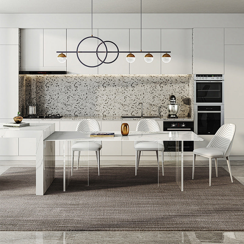 Rechteckstein Esstisch zeitgenössischer Esstisch mit doppelter Sockelbasis