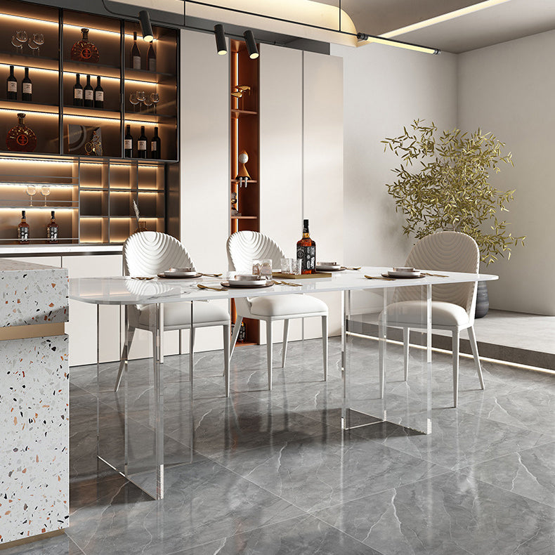 Rechteckstein Esstisch zeitgenössischer Esstisch mit doppelter Sockelbasis