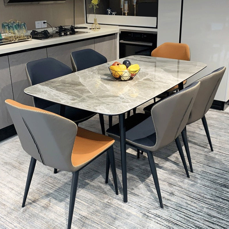 Stone Top Dining Table Contemporary Rectangle Dining Table with 4 Legs in Black