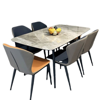 Stone Top Dining Table Contemporary Rectangle Dining Table with 4 Legs in Black