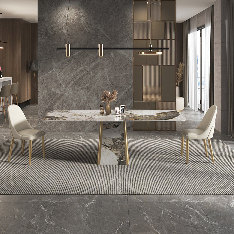 Contemporary Stone Dining Table Rectangle Table with Pedestal Base 63"L x 31.5"W x 29.5"H Without Chairs Clearhalo 'Dining Tables & Seating' 'Dining Tables' 'dining_table' 'furn' 'furn_dining_table' 'Furniture' 'Kitchen & Dining Furniture' 5563071