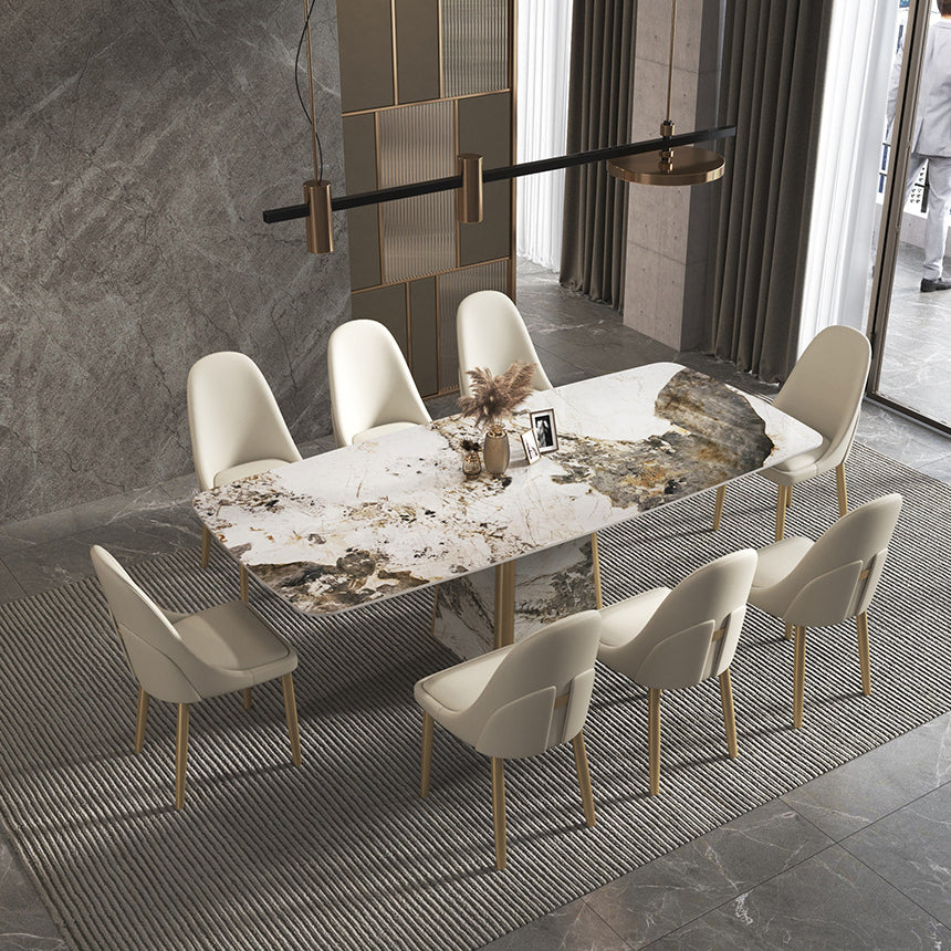 Contemporary Stone Dining Table Rectangle Table with Pedestal Base 59.1"L x 31.5"W x 29.5"H Without Chairs Clearhalo 'Dining Tables & Seating' 'Dining Tables' 'dining_table' 'furn' 'furn_dining_table' 'Furniture' 'Kitchen & Dining Furniture' 5563073
