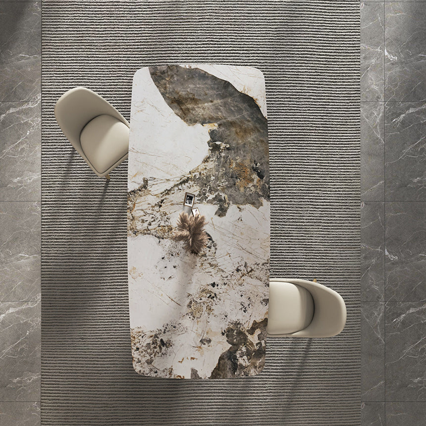 Contemporary Stone Dining Table Rectangle Table with Pedestal Base 55.1"L x 31.5"W x 29.5"H Without Chairs Clearhalo 'Dining Tables & Seating' 'Dining Tables' 'dining_table' 'furn' 'furn_dining_table' 'Furniture' 'Kitchen & Dining Furniture' 5563074