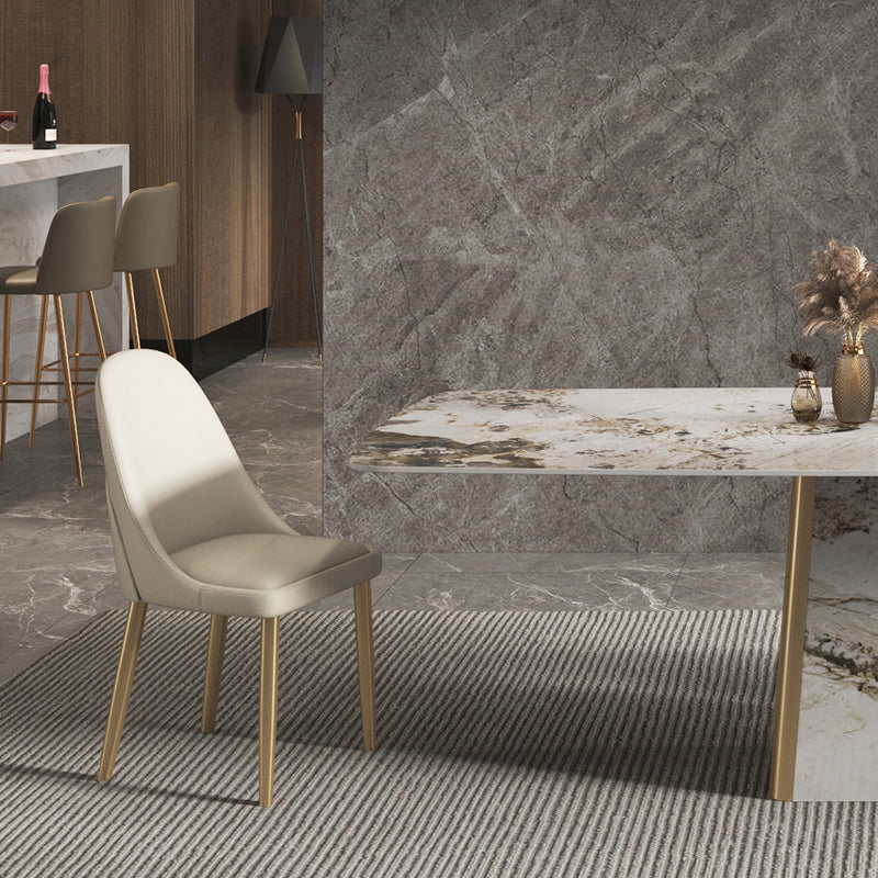 Contemporary Stone Dining Table Rectangle Table with Pedestal Base Clearhalo 'Dining Tables & Seating' 'Dining Tables' 'dining_table' 'furn' 'furn_dining_table' 'Furniture' 'Kitchen & Dining Furniture' 5563077