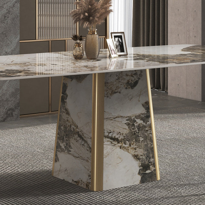 Contemporary Stone Dining Table Rectangle Table with Pedestal Base Clearhalo 'Dining Tables & Seating' 'Dining Tables' 'dining_table' 'furn' 'furn_dining_table' 'Furniture' 'Kitchen & Dining Furniture' 5563078