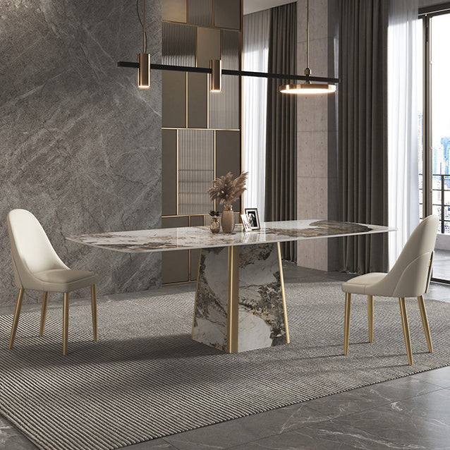 Contemporary Stone Dining Table Rectangle Table with Pedestal Base Clearhalo 'Dining Tables & Seating' 'Dining Tables' 'dining_table' 'furn' 'furn_dining_table' 'Furniture' 'Kitchen & Dining Furniture' 5563079