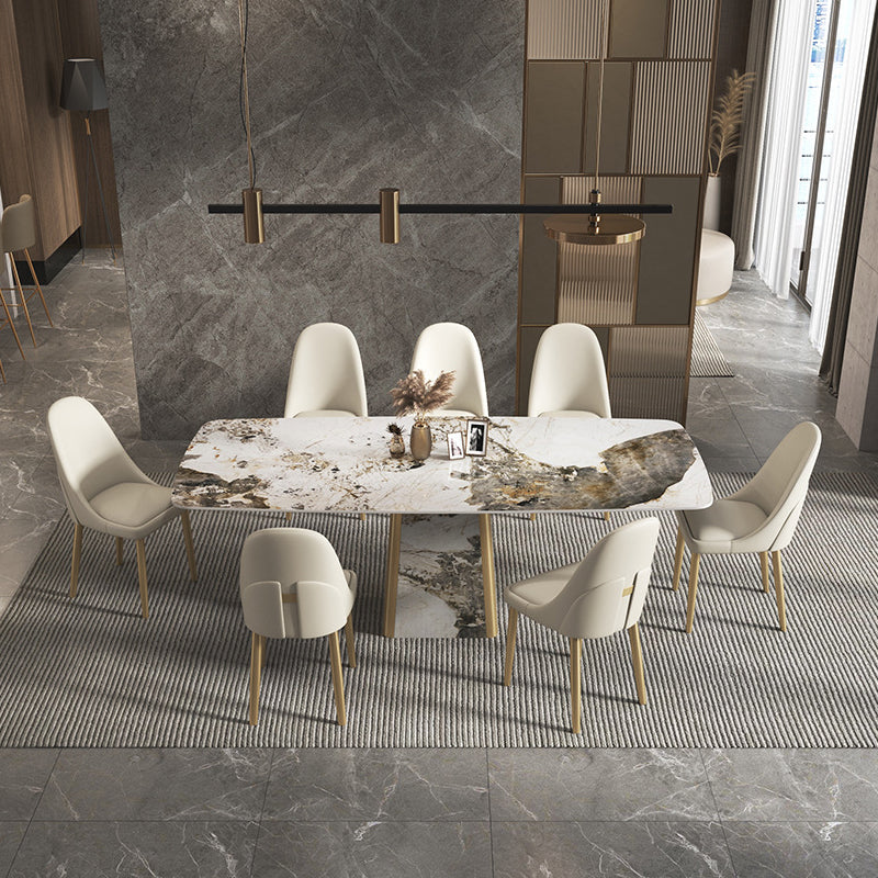 Contemporary Stone Dining Table Rectangle Table with Pedestal Base Clearhalo 'Dining Tables & Seating' 'Dining Tables' 'dining_table' 'furn' 'furn_dining_table' 'Furniture' 'Kitchen & Dining Furniture' 5563080