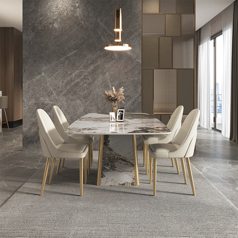 Contemporary Stone Dining Table Rectangle Table with Pedestal Base Clearhalo 'Dining Tables & Seating' 'Dining Tables' 'dining_table' 'furn' 'furn_dining_table' 'Furniture' 'Kitchen & Dining Furniture' 5563081