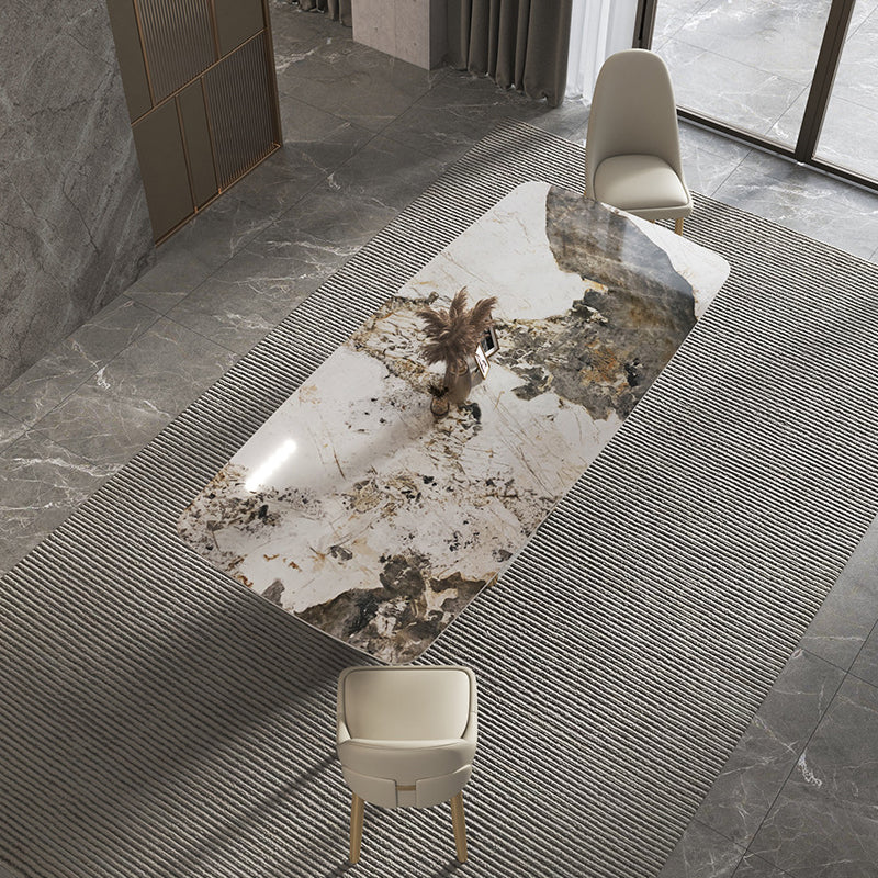 Contemporary Stone Dining Table Rectangle Table with Pedestal Base Clearhalo 'Dining Tables & Seating' 'Dining Tables' 'dining_table' 'furn' 'furn_dining_table' 'Furniture' 'Kitchen & Dining Furniture' 5563082