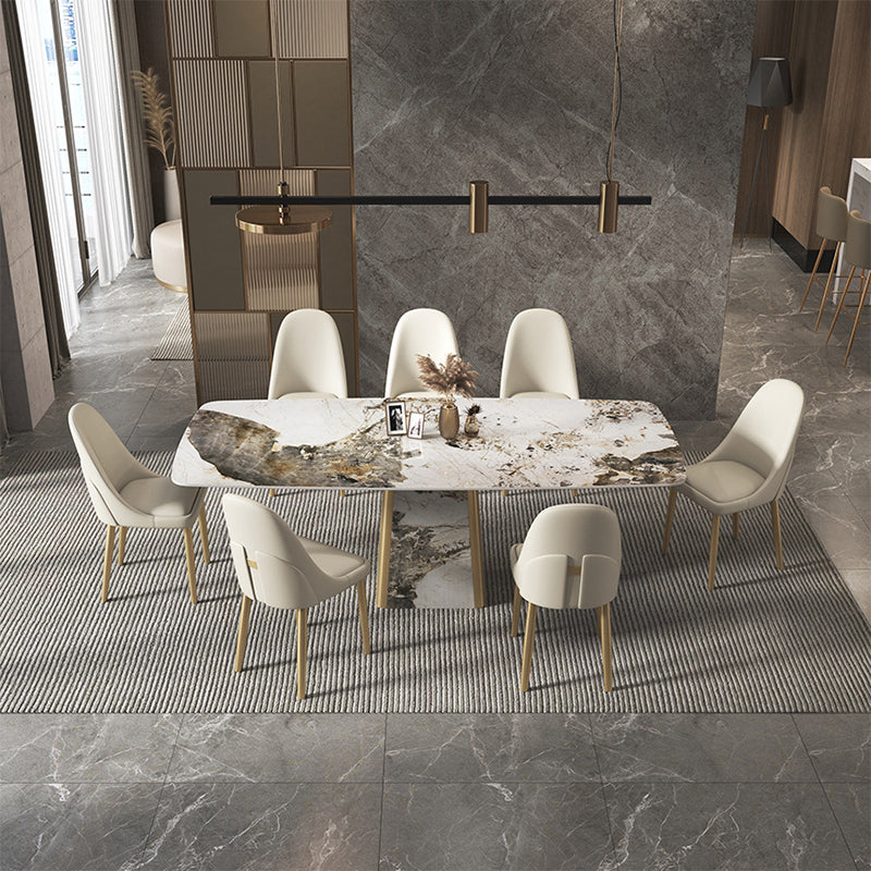 Contemporary Stone Dining Table Rectangle Table with Pedestal Base Clearhalo 'Dining Tables & Seating' 'Dining Tables' 'dining_table' 'furn' 'furn_dining_table' 'Furniture' 'Kitchen & Dining Furniture' 5563083